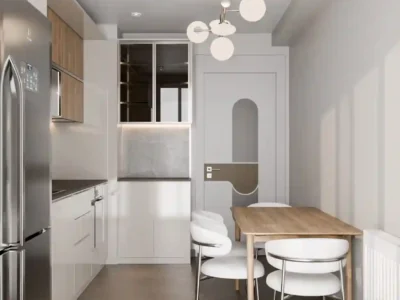 Modern ankastre mutfak ekipmanlarıyla donatılmış Yıldızkent satılık daire mutfağı, fonksiyonel ve şık tasarımıyla dikkat çekiyor.